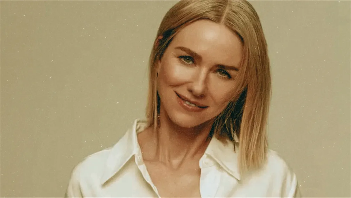 Naomi Watts in white shirt against neutral background for Margot & Rudi romantic drama