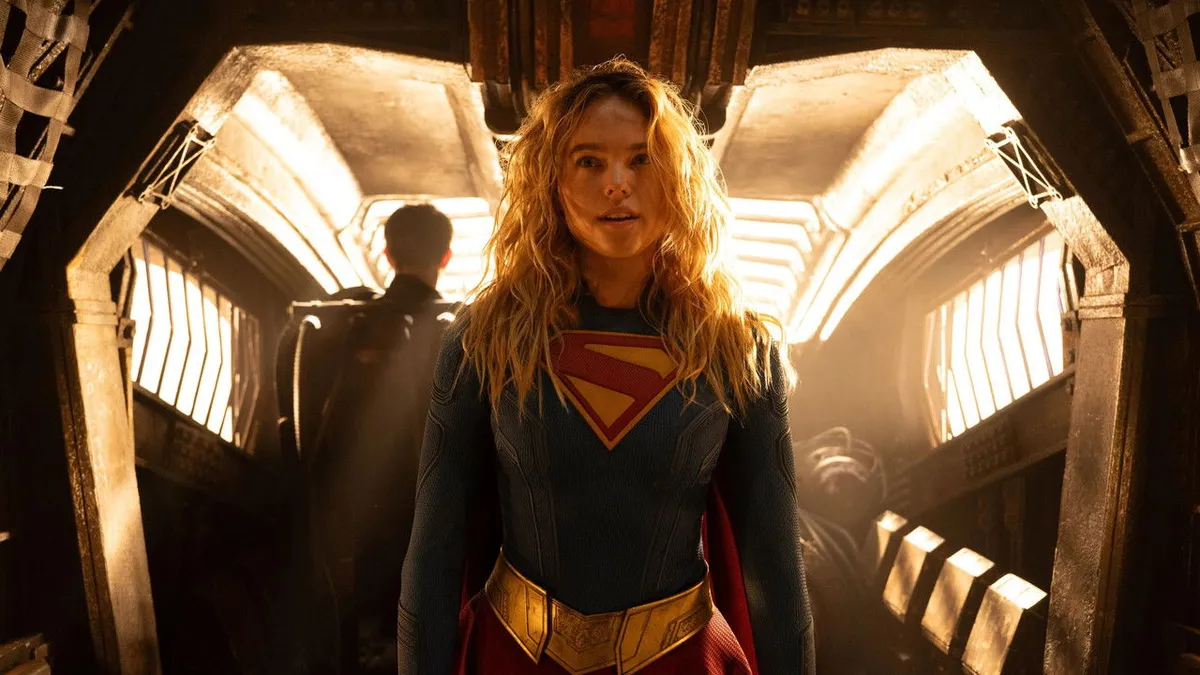 Promotional still from Supergirl (2026), directed by Craig Gillespie, starring Milly Alcock as Kara Zor-El for DC Studios