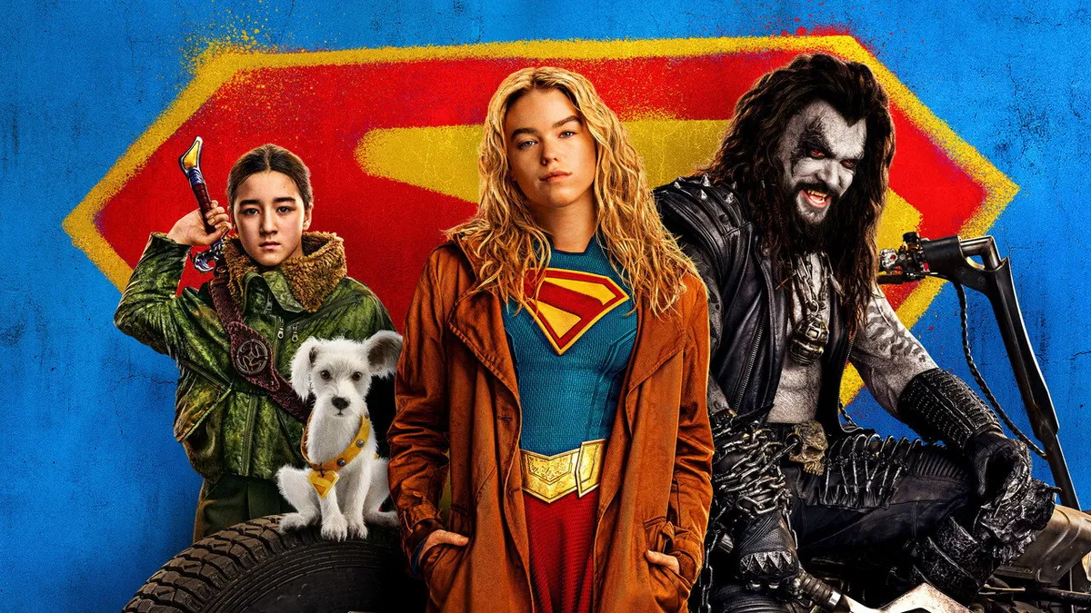 Supergirl (2026) film backdrop featuring Milly Alcock as Kara Zor-El in the DC Universe, directed by Craig Gillespie