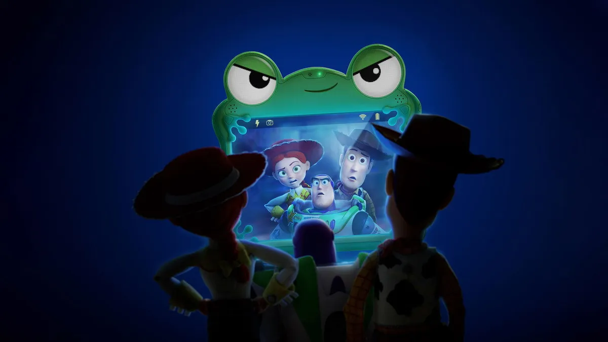 Toy Story 5 official backdrop featuring Woody and Buzz Lightyear from Pixar's 2026 animated sequel