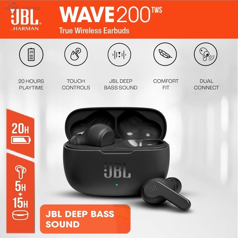 JBL Wave 200 TWS หูฟังไร้สายแบบ In-Ear หูฟังบลูทูธ พร้อมเสียงเบสหนักแน่น และกันน้ำระดับ IPX2