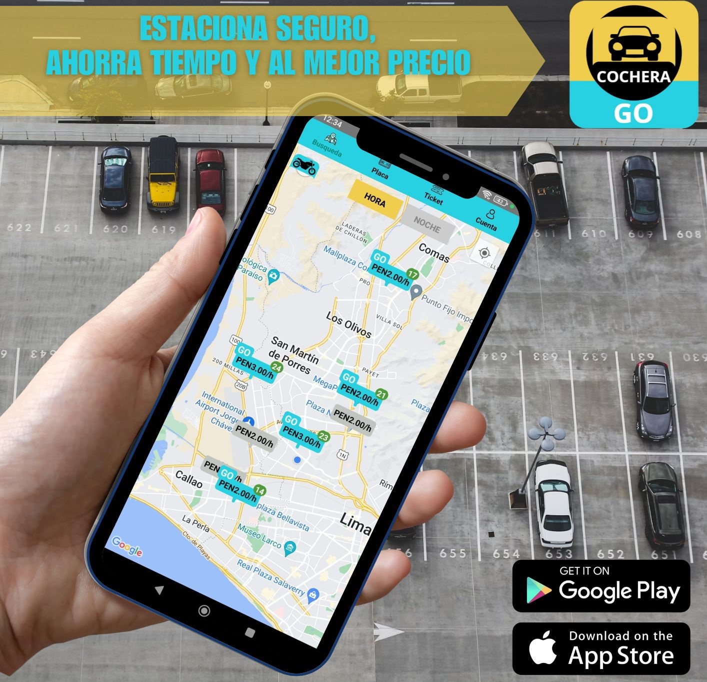 App CocheraGo en un dispositivo móvil