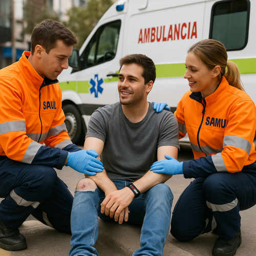 Paramédico escaneando la pulsera SOSMee de una persona en una situación de emergencia.