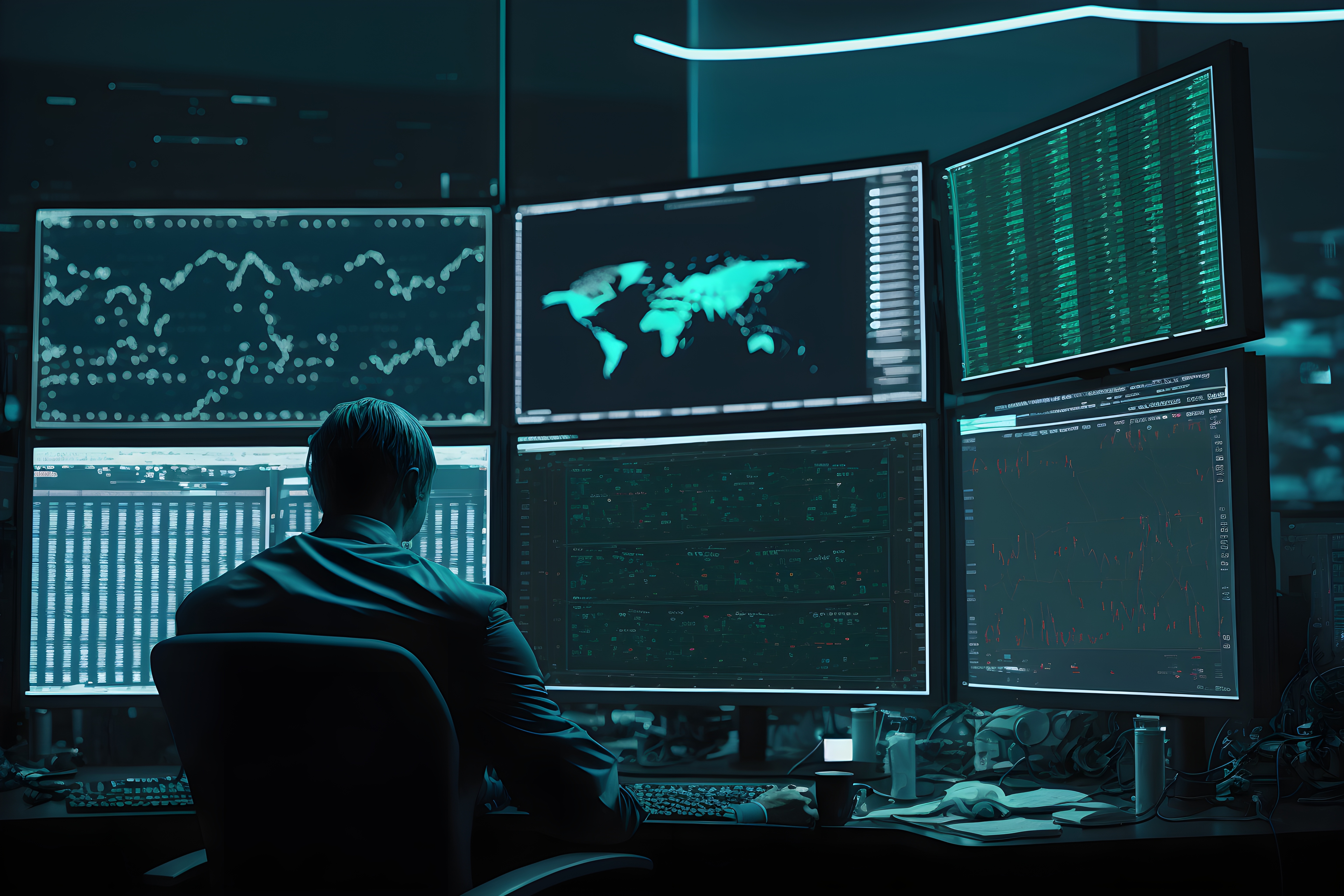 Wall of trading screens with market charts