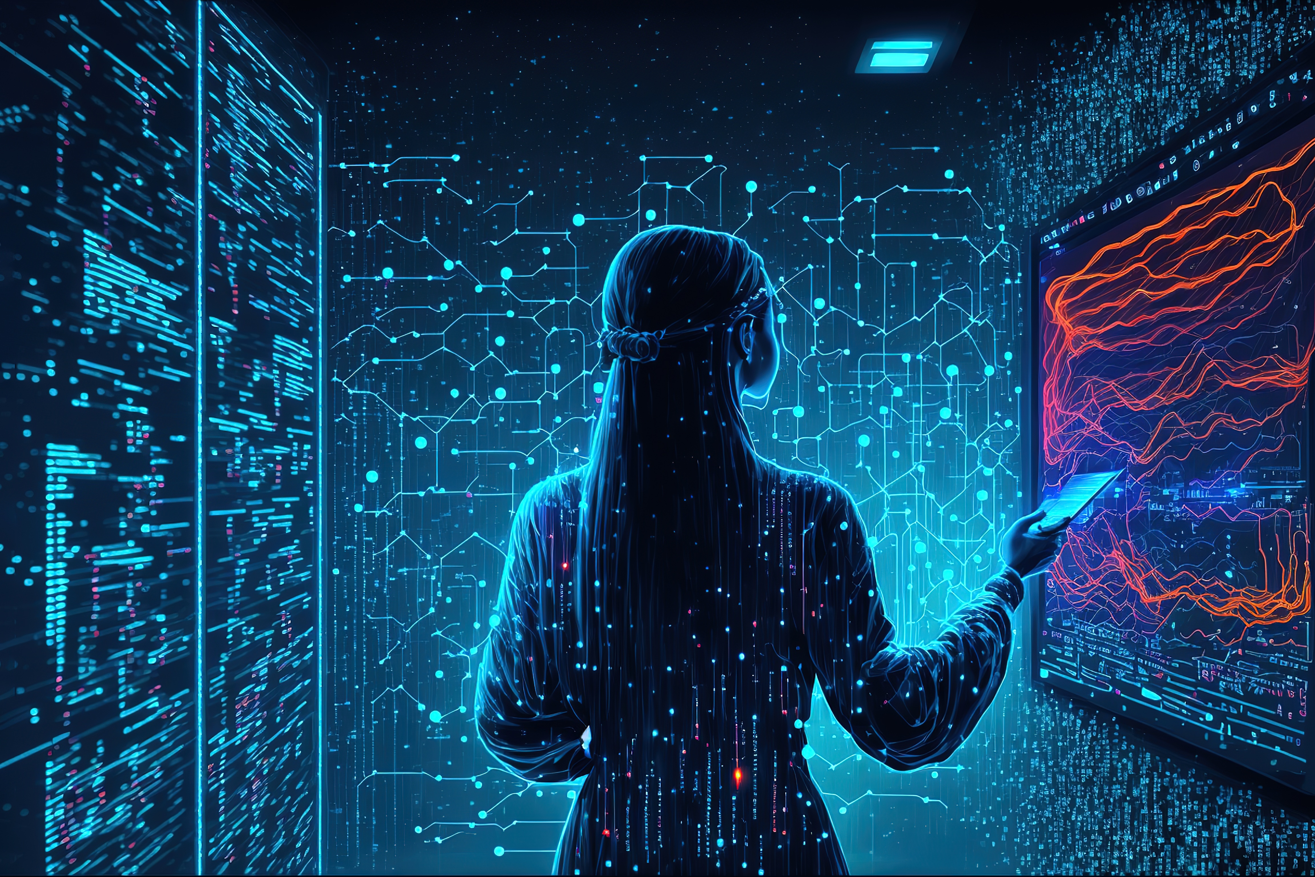 Abstract visualization of AI decoding market data