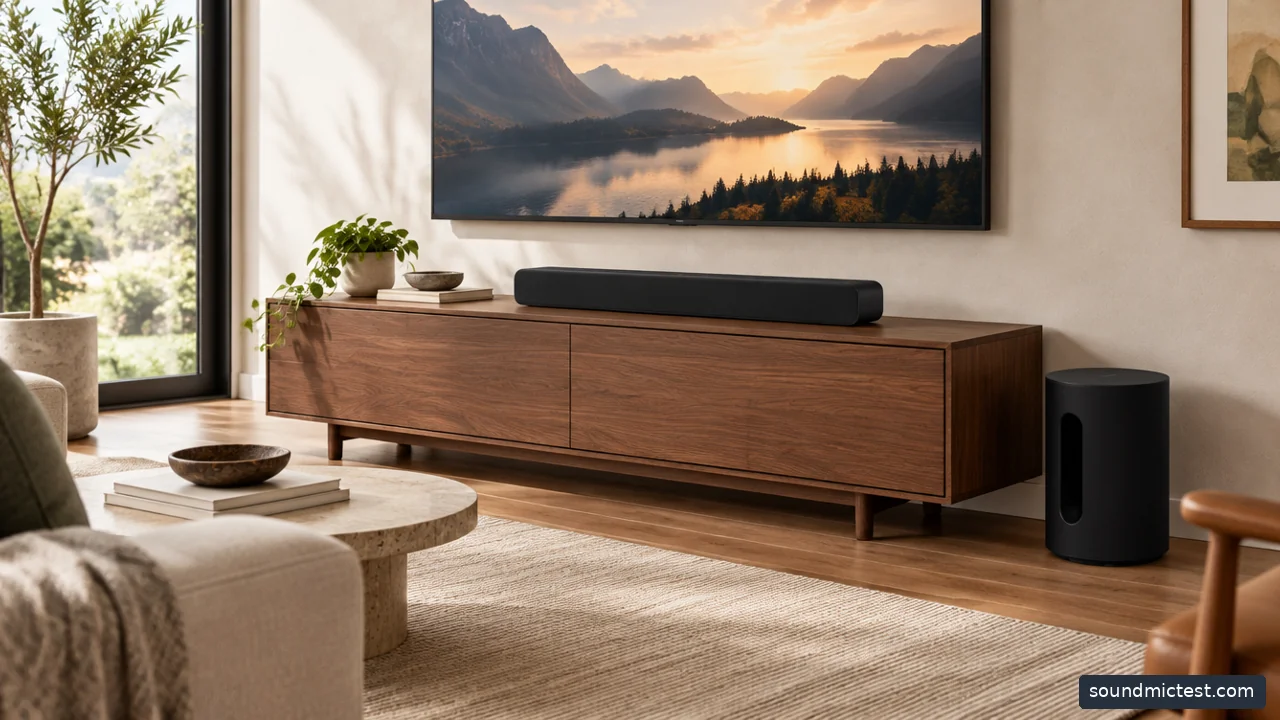 soundbar plus sub equipment in an everyday listening setup