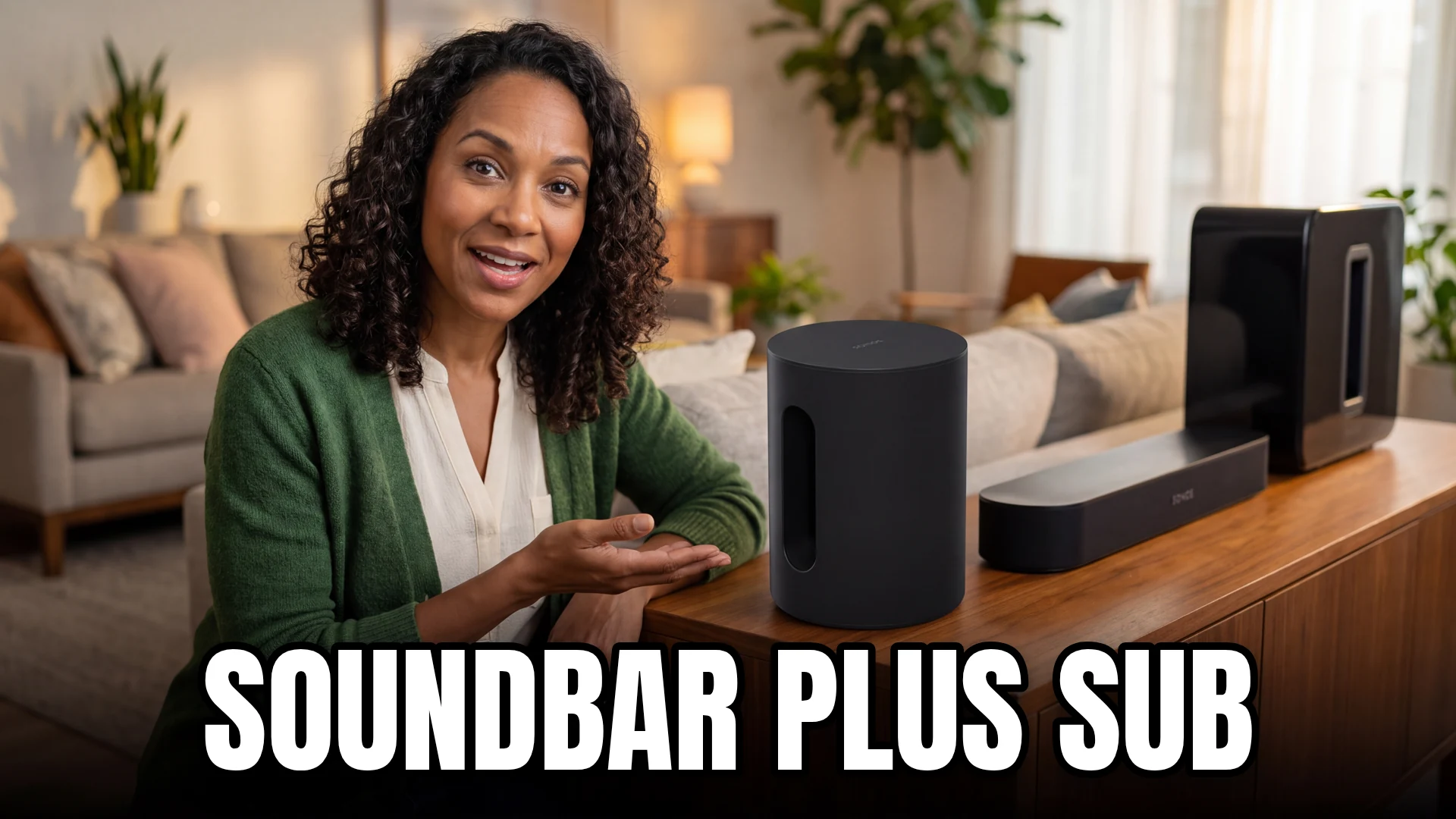 soundbar plus sub buying guide with editorial presenter and audio equipment