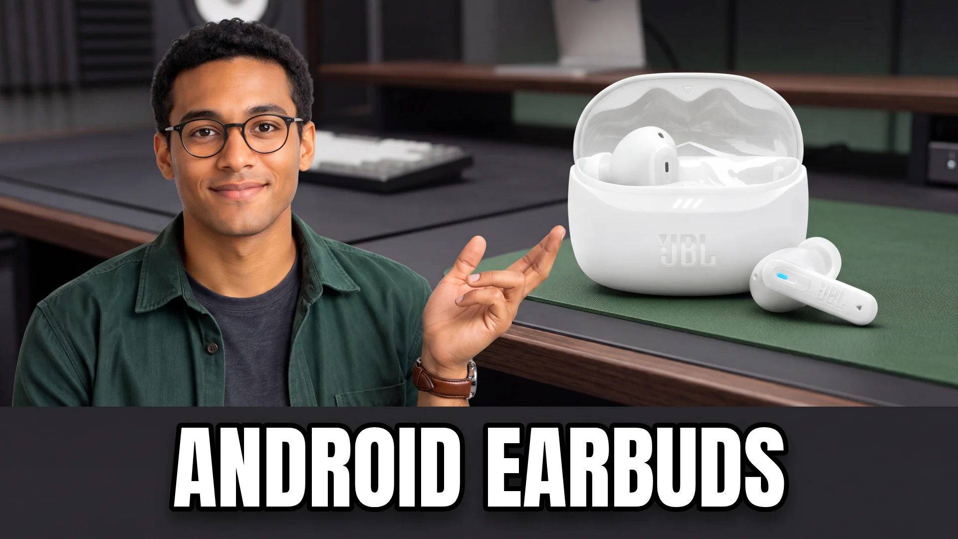 android earbuds buying guide with editorial presenter and audio equipment