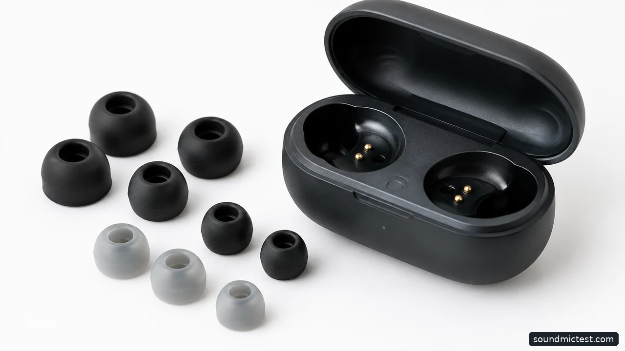Ear tips and earbud charging contacts