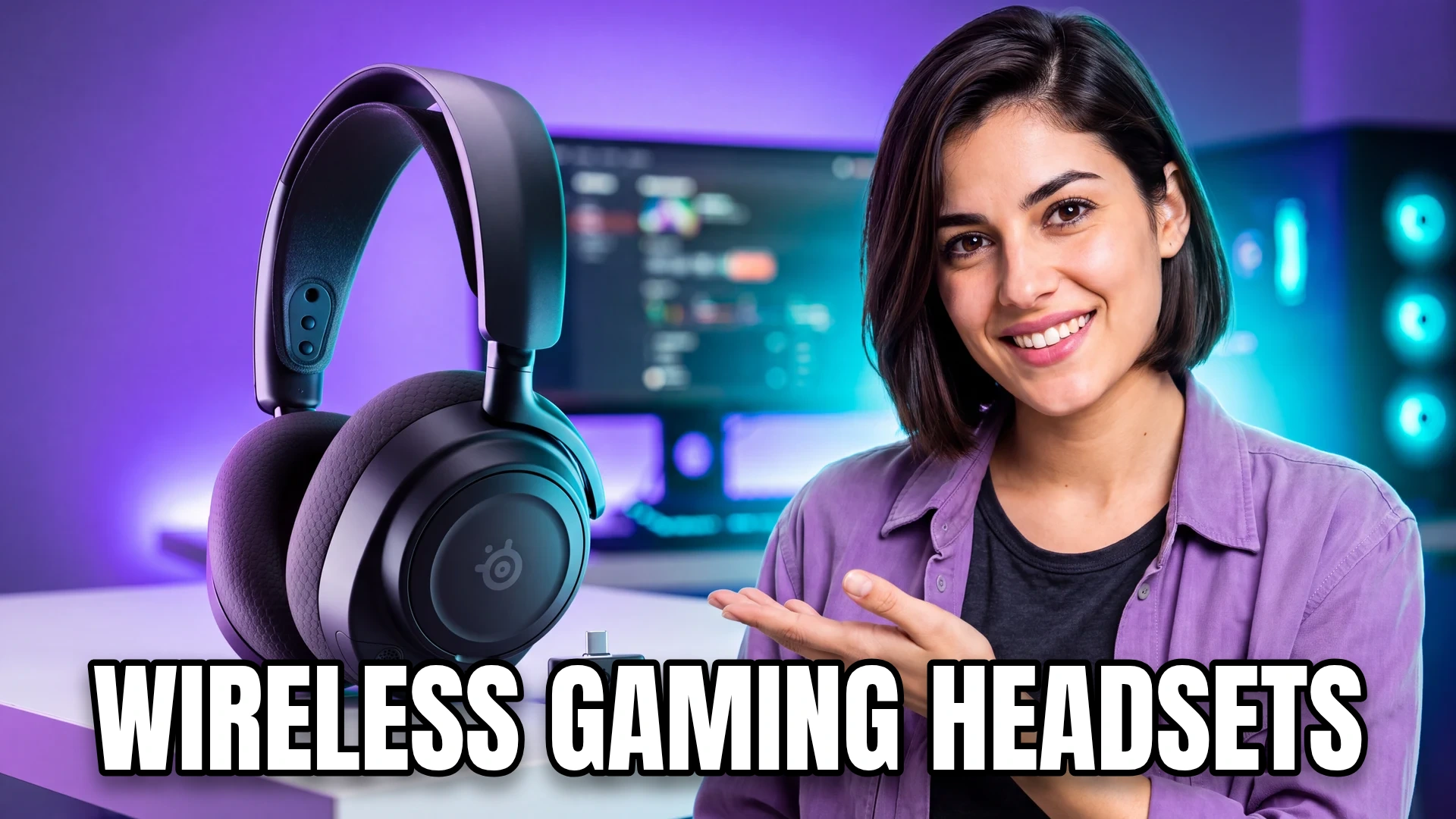 Editorial cover with an audio presenter and equipment, titled "WIRELESS GAMING HEADSETS".