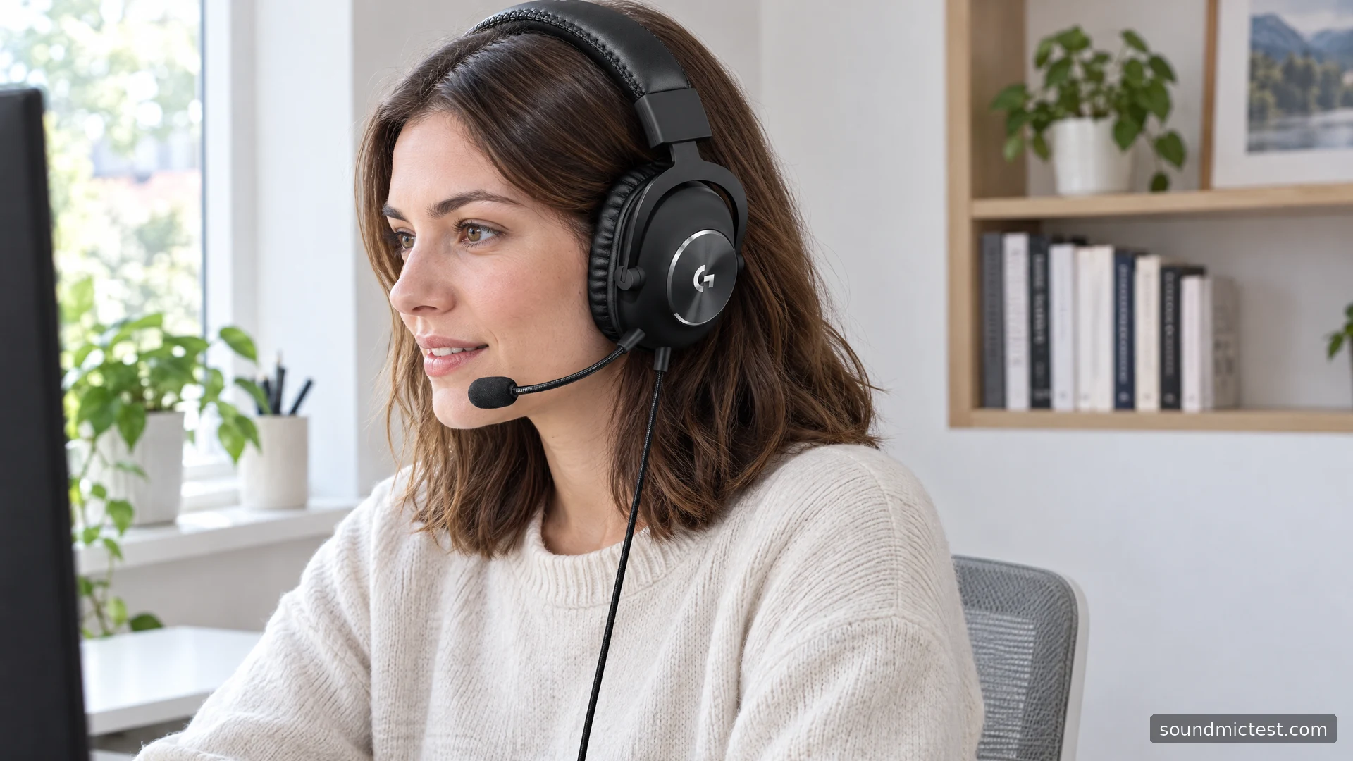 Logitech G PRO X worn at a bright office desk