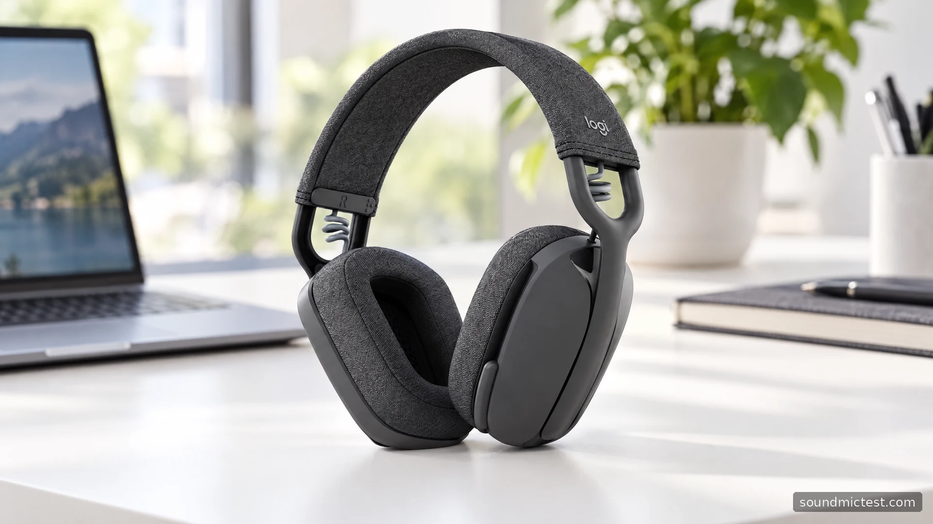 Logitech Zone Vibe 100 on an office desk