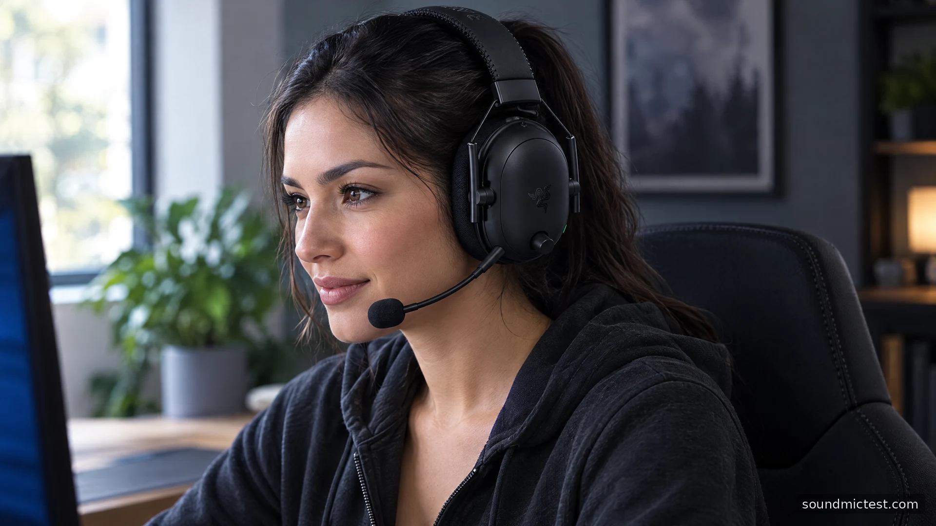 Razer BlackShark V2 Pro 2023 worn at a gaming desk