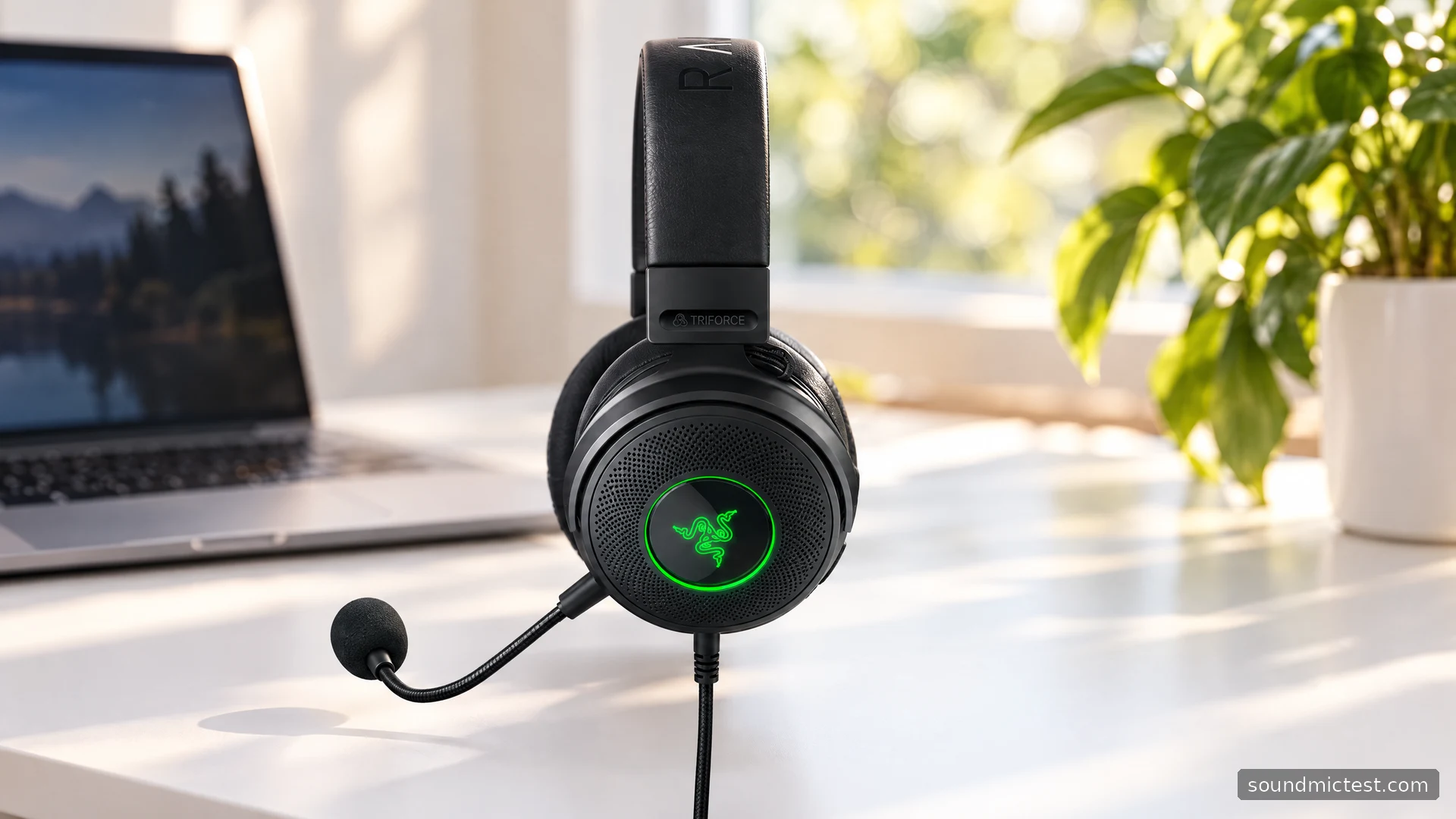 Razer Kraken V3 on a bright white desk