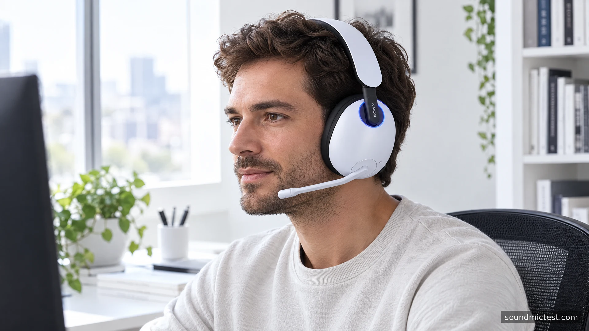 Sony INZONE H9 worn at a white office desk