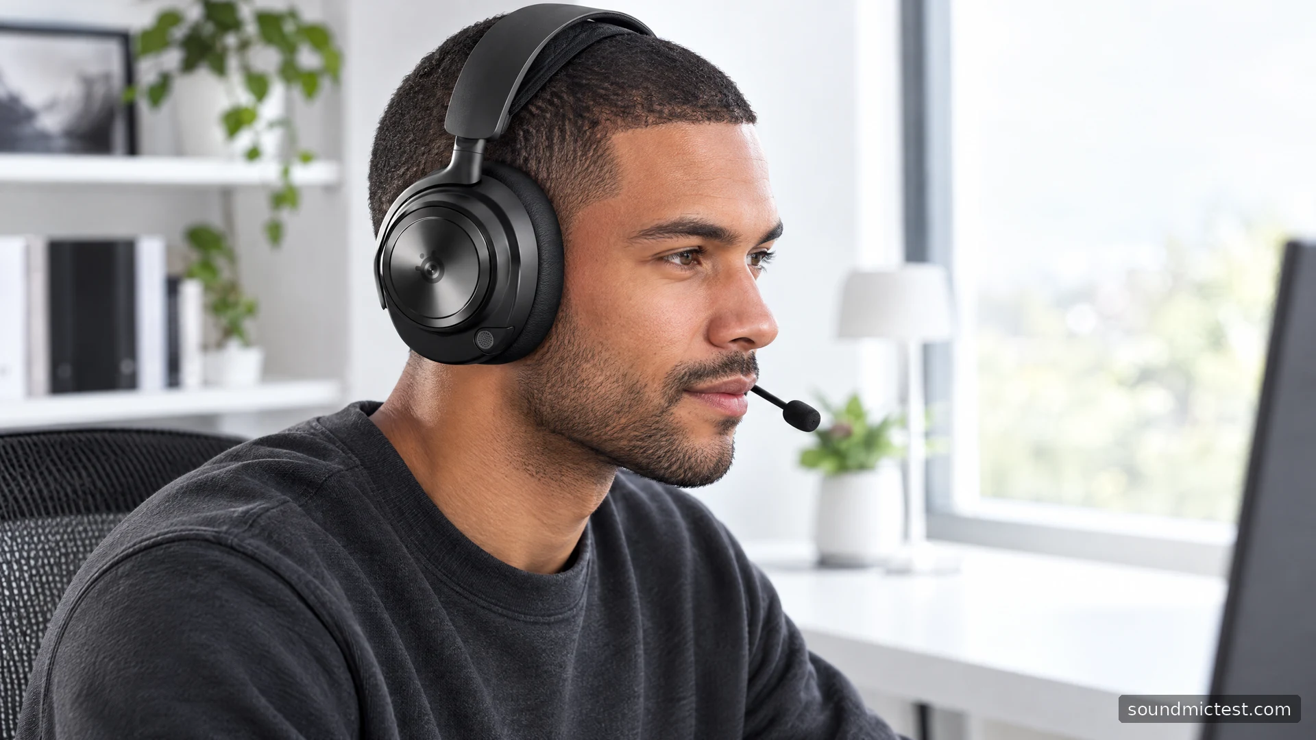 Arctis Nova Pro Wireless worn at a bright office desk