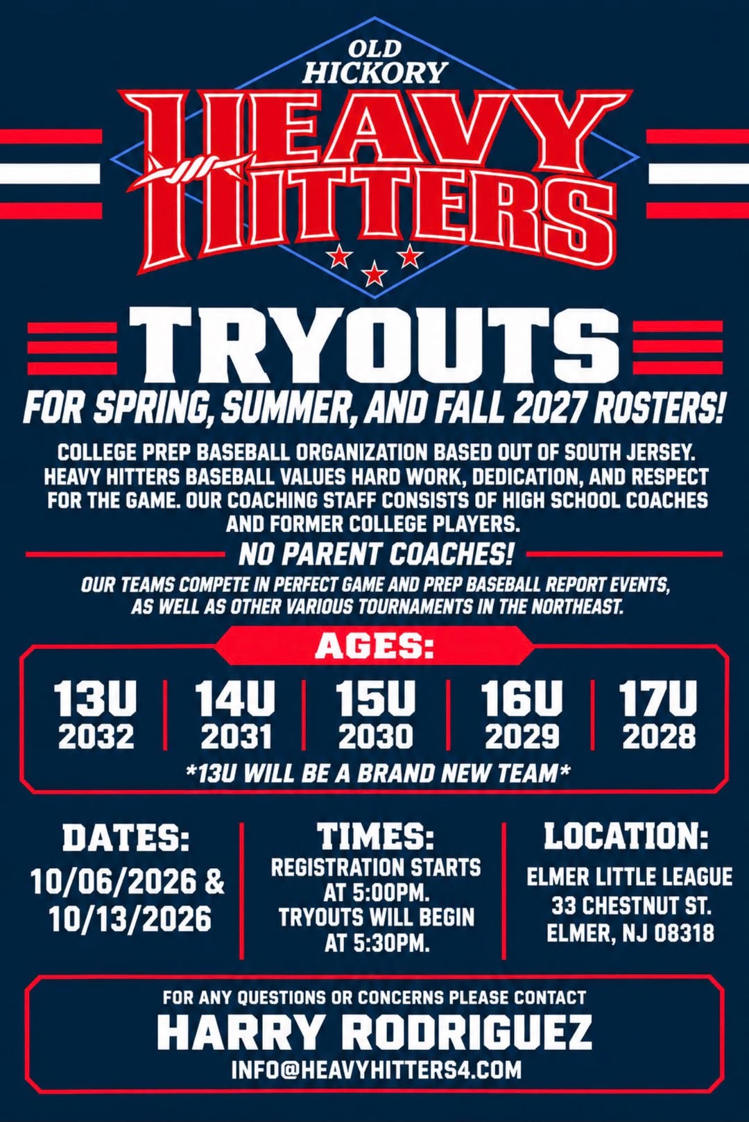 Old Hickory Heavy Hitters Tryouts - Spring, Summer, and Fall 2027 Rosters