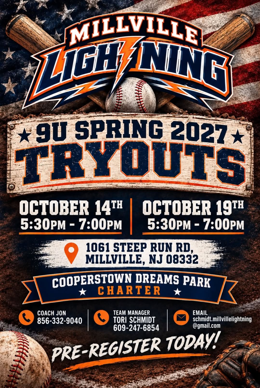 Millville Lightning 9U Spring 2027 Tryouts