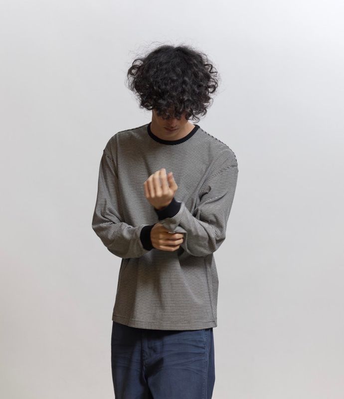 Review [BEHEAVYER] CREWNECK STRIPE L/S SHIRTS (OATMEAL/BLACK)