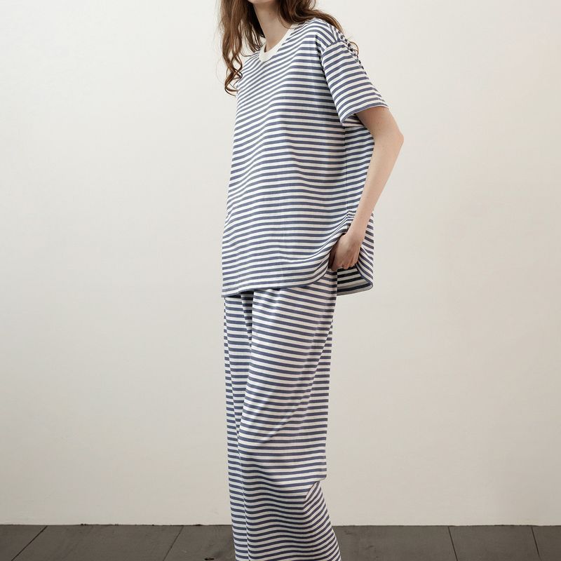 Amber Stripe Women's Pajama Set Indigo Blue KOZNOK