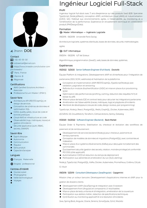 Modèle de CV sky blue
