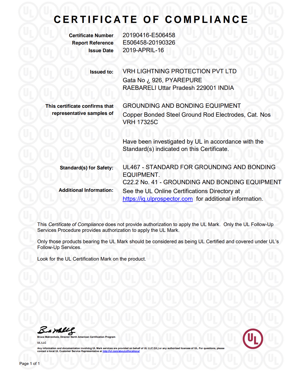 UL Spec. 467