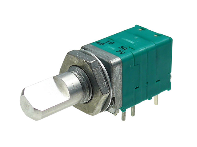 スイッチ付き2連ボリューム A10kΩ (基板取付用横型)