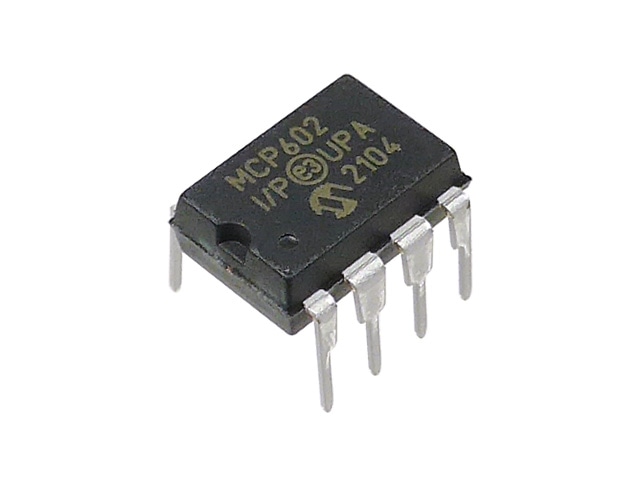 2回路入 低消費電力 単電源 レールtoレール CMOSオペアンプ MCP602-I/P