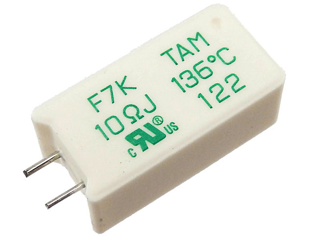 温度ヒューズ付きセメント抵抗 10Ω 3W 136℃