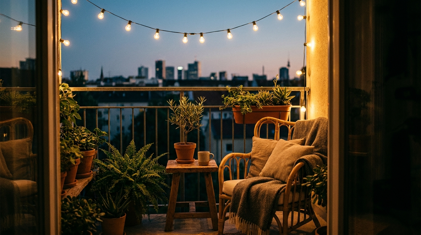Strung over the lounge area, the lights create a terrace mood.
