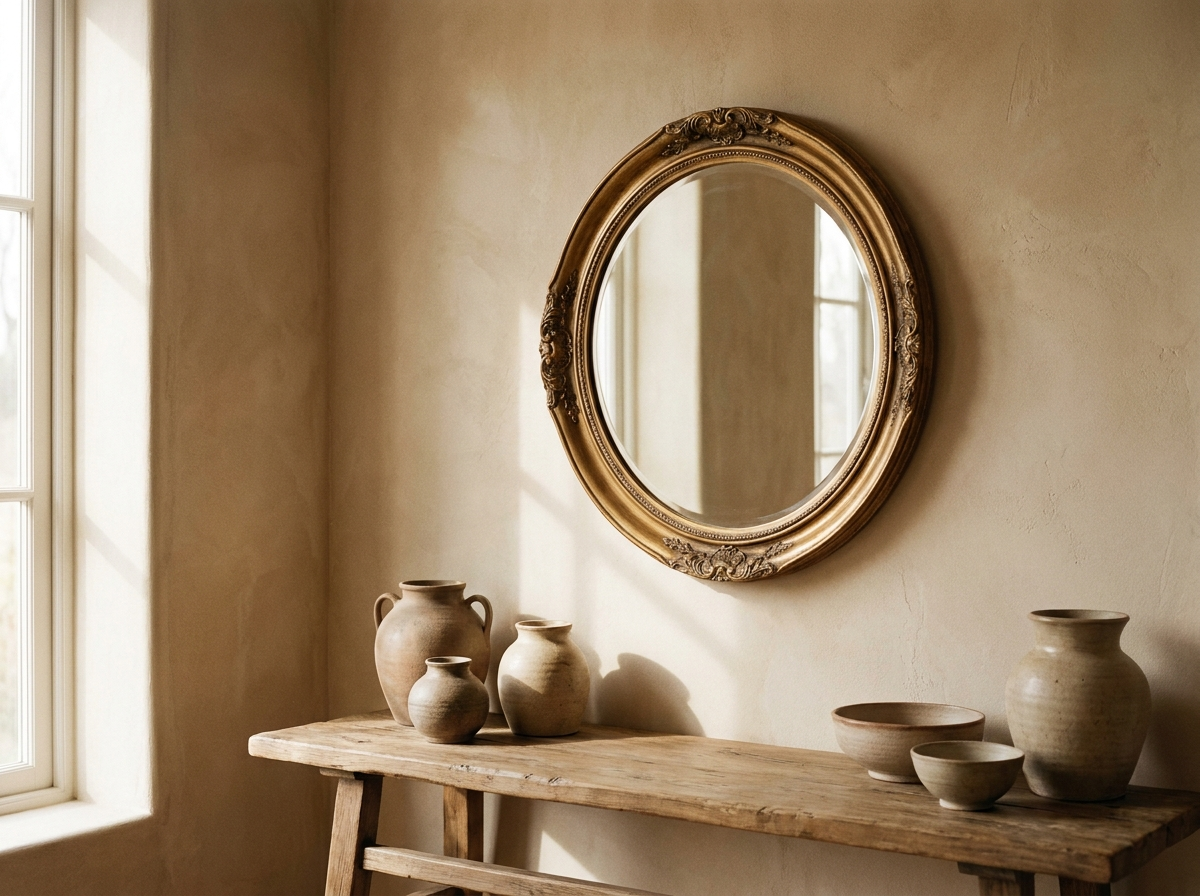 Le miroir à moulures façon ancien, avec des baguettes déco