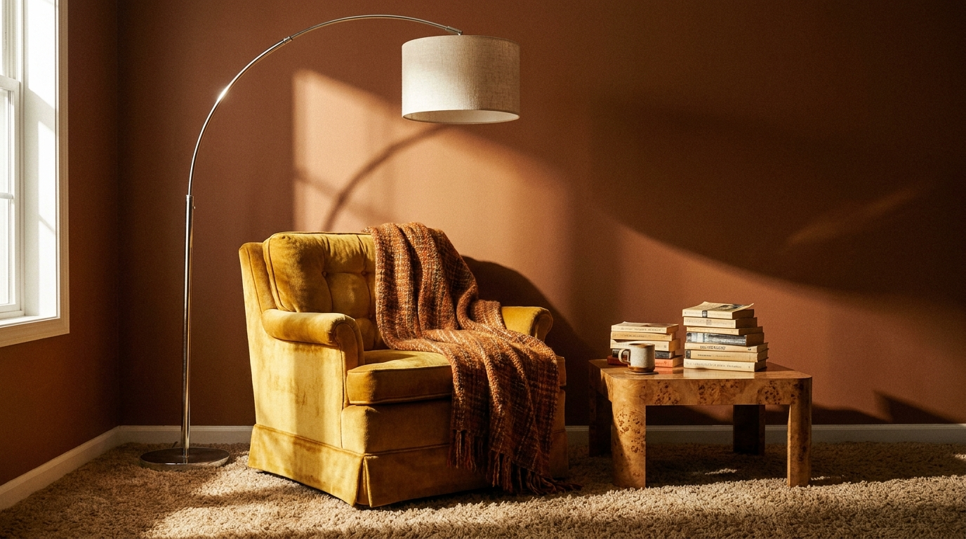 An enveloping seat, a dedicated lamp and a stack of books: the cocoon is ready.