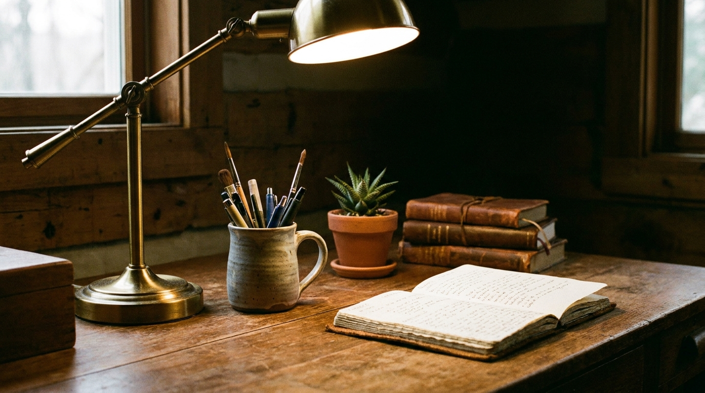 Near a window, a tidy desk makes you want to sit down.