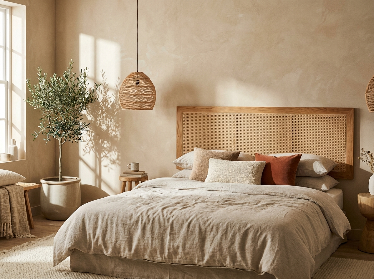 La tête de lit en cannage qui change toute la chambre
