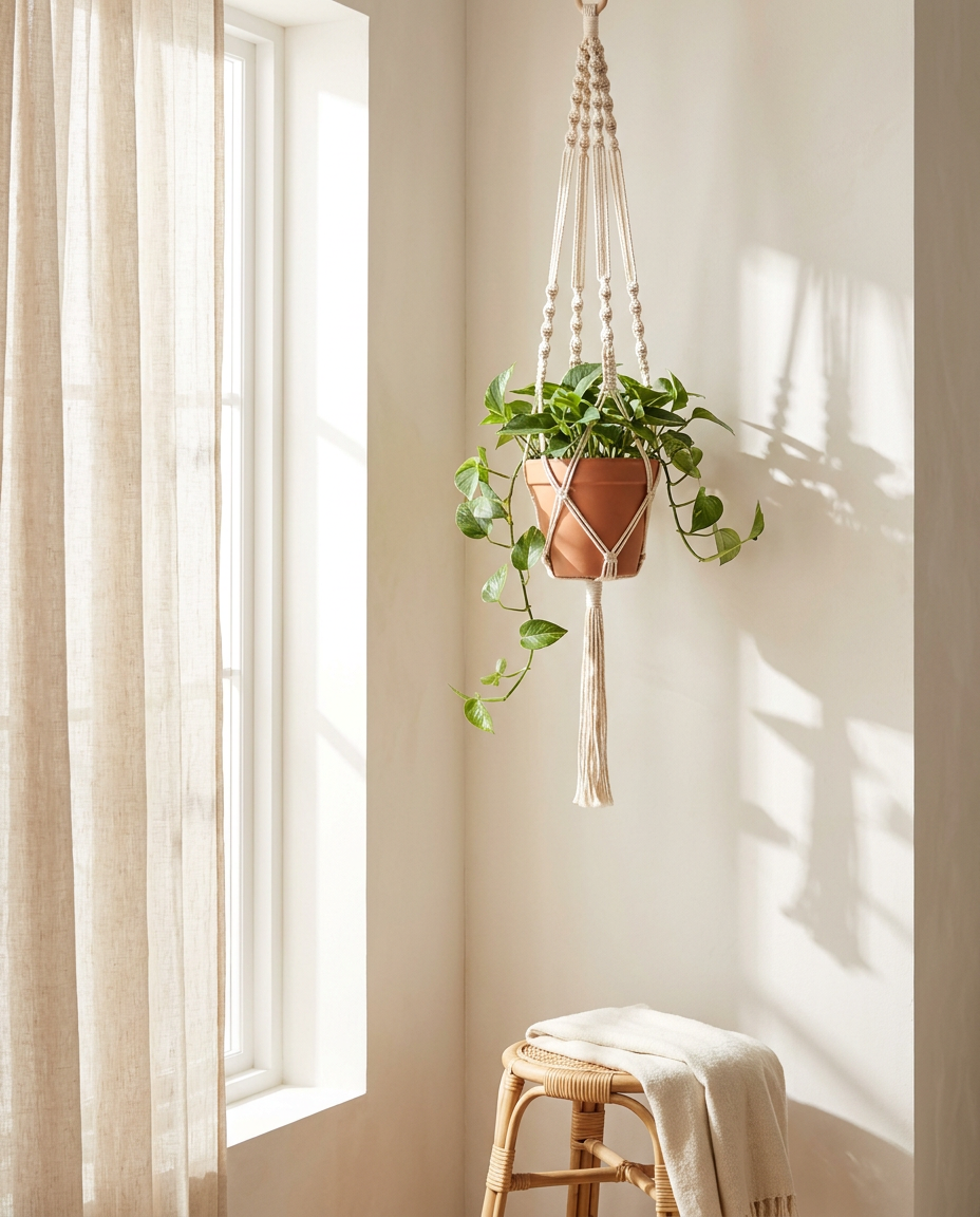 La suspension macramé qui habille ton balcon