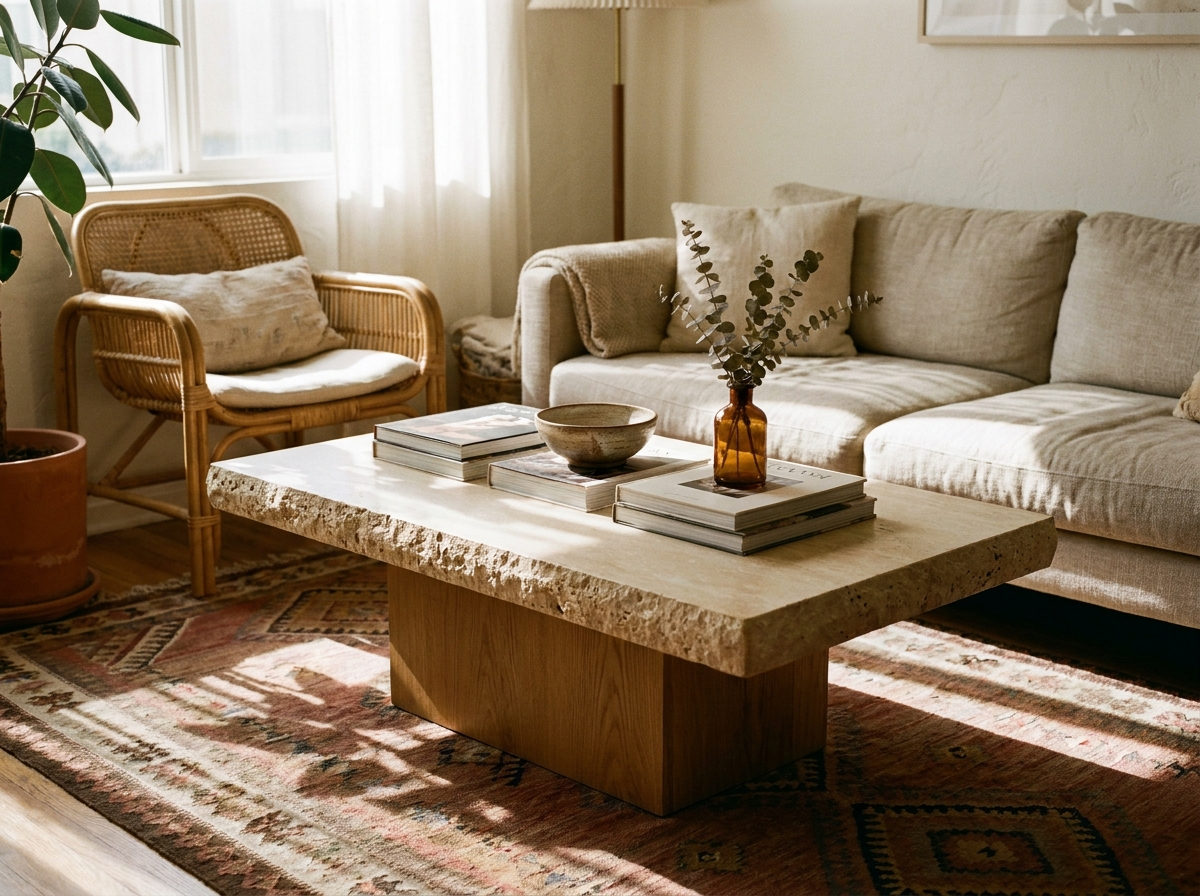 La table basse effet travertin (sans toucher à la pierre)