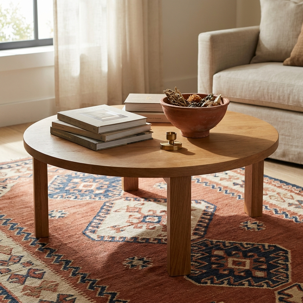 La table basse ronde en bois qui adoucit un salon