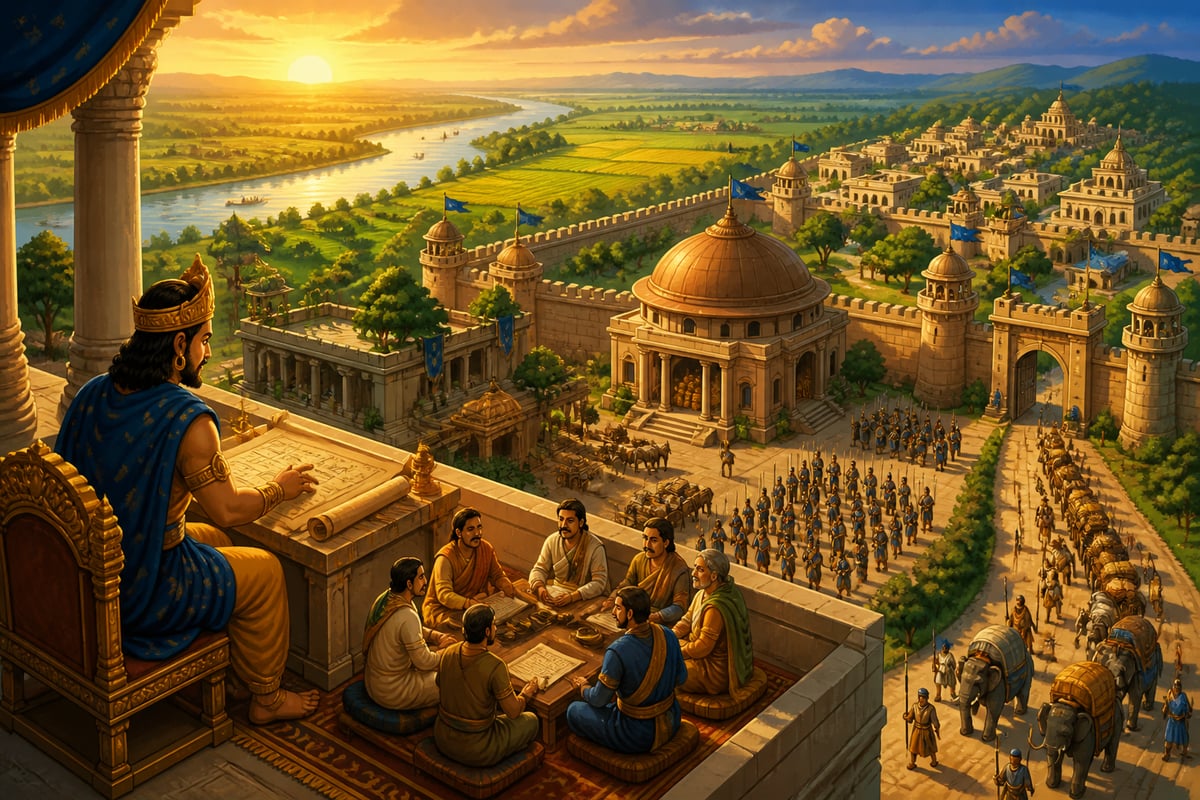 A fortified Mauryan capital with all seven elements visible