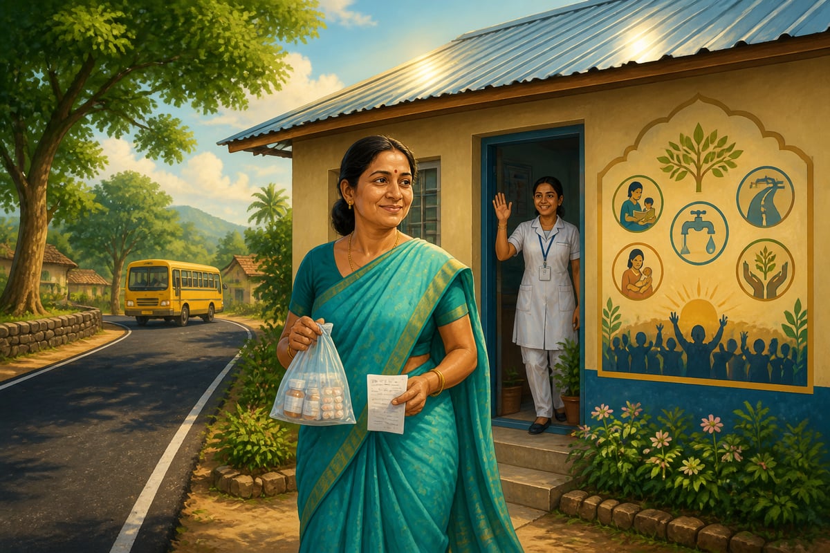 An Indian villager receiving free medicine at a tax-funded rural clinic