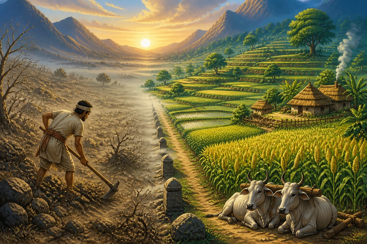 A Mauryan valley transformed from thorn scrub to terraced cropland over seasons