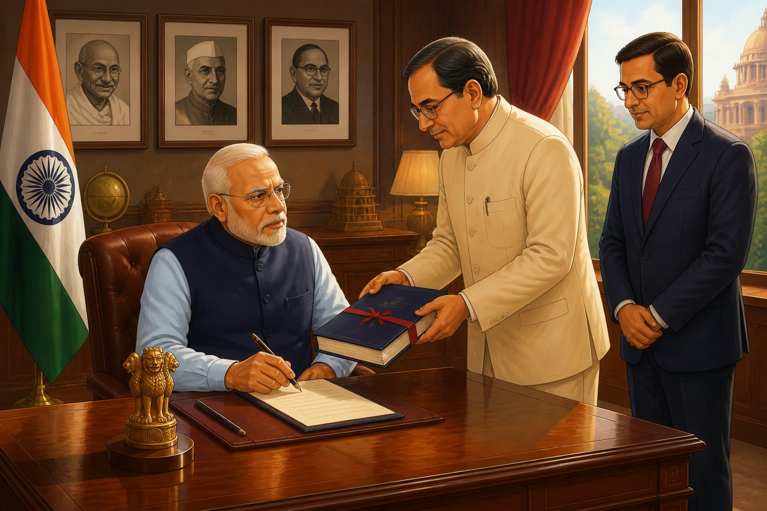 Finance Minister presenting the FRBM Act to the PM