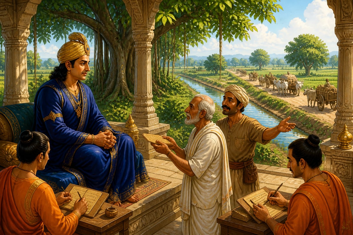 Mauryan king receiving citizens at the audience pavilion