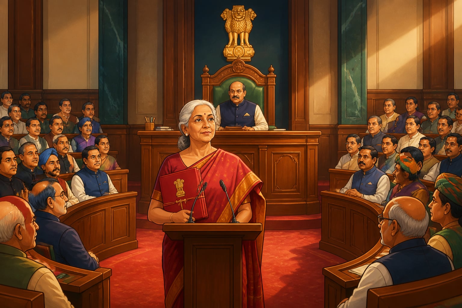 Sitharaman presenting Union Budget 2024 at Lok Sabha