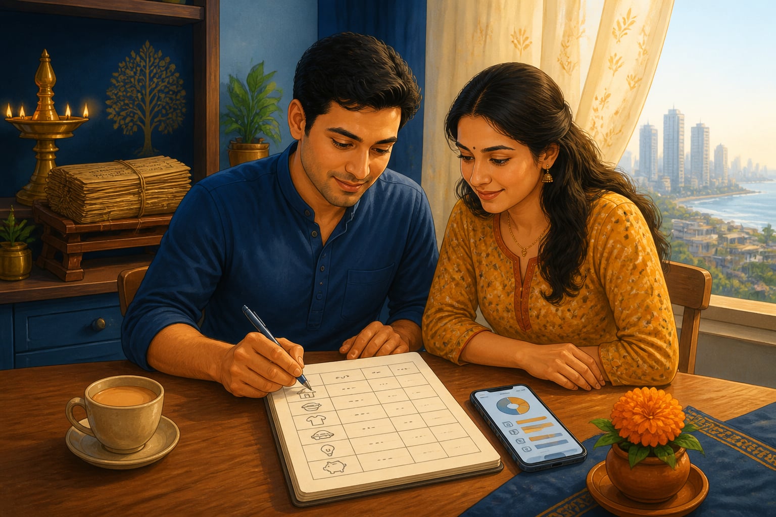 Young couple reviewing the household budget calmly