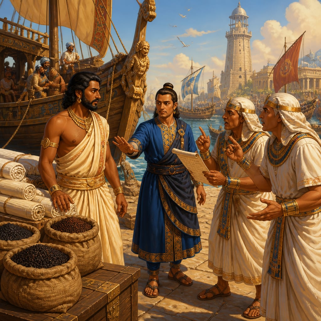 Tamil merchant Kannagi rescued by a Mauryan emissary at Alexandria