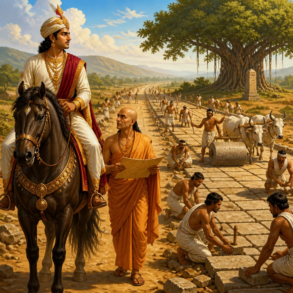 Chandragupta and Kautilya surveying the Uttarapatha royal road