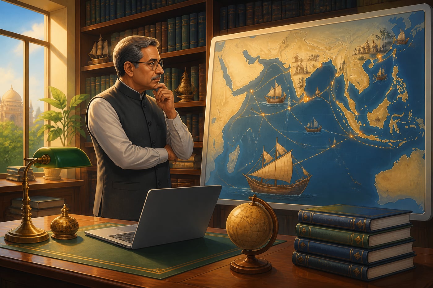 Indian economic advisor studying historic Indian Ocean trade routes