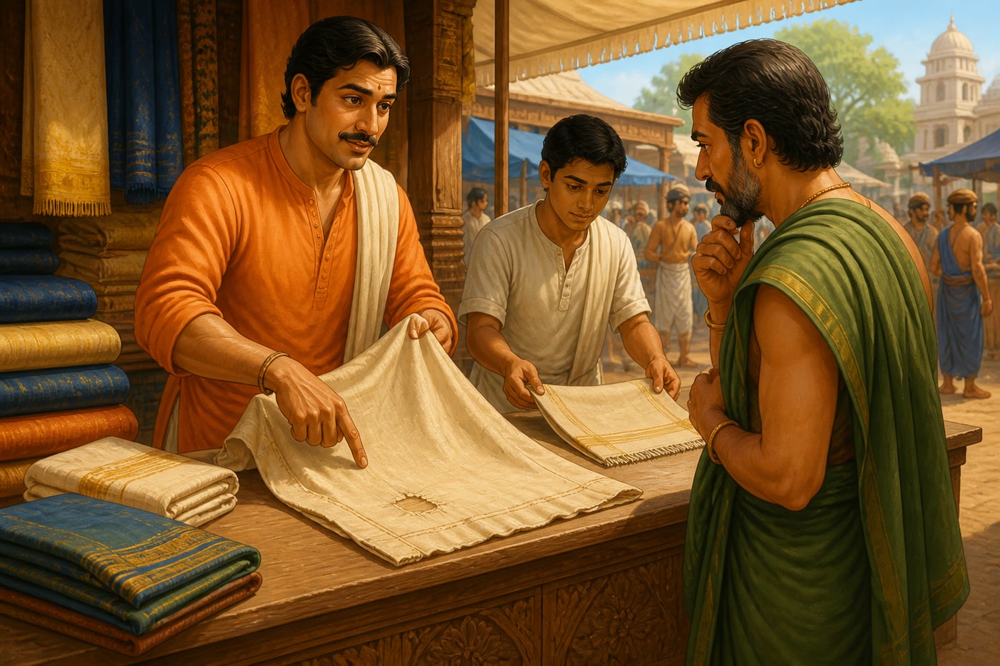 A cloth merchant openly disclosing a small defect to a buyer