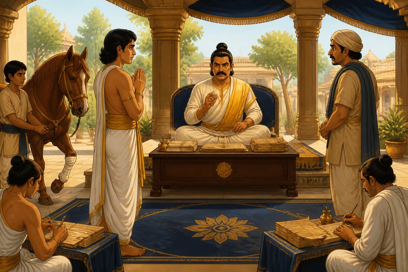 The Panyadhyaksha's open court hearing Bhaskara's complaint