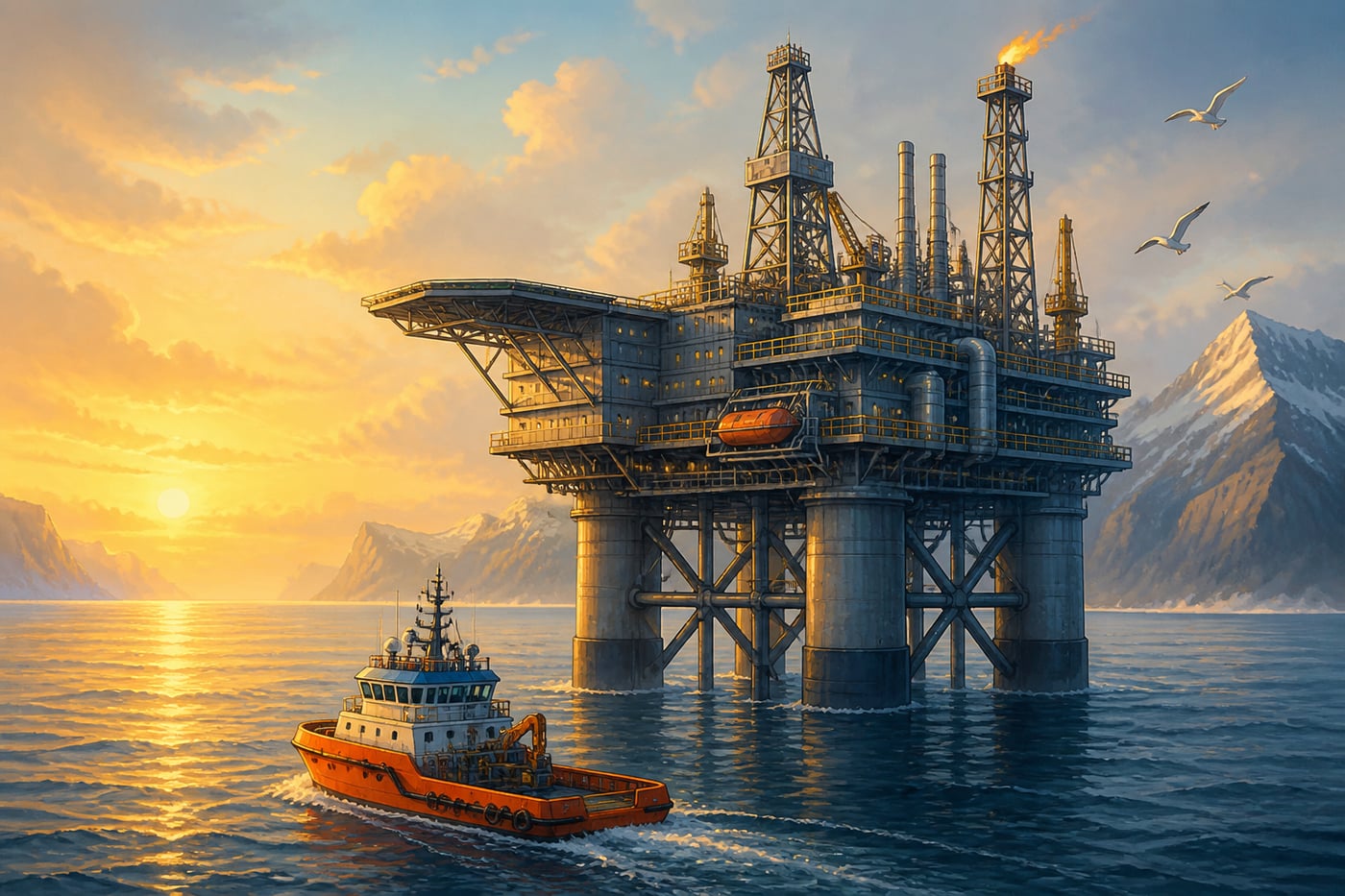 Norwegian offshore oil platform in the North Sea